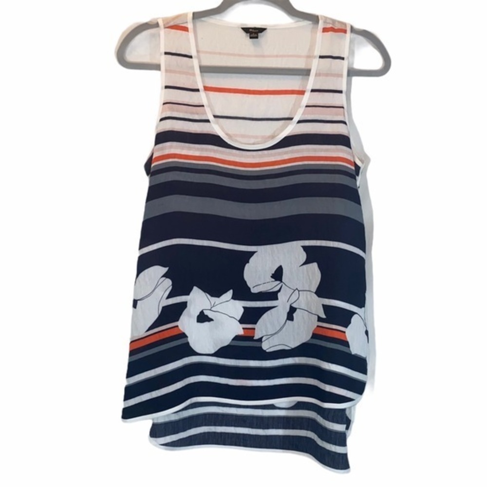 Milano S navy & orange striped sleeveless blouse